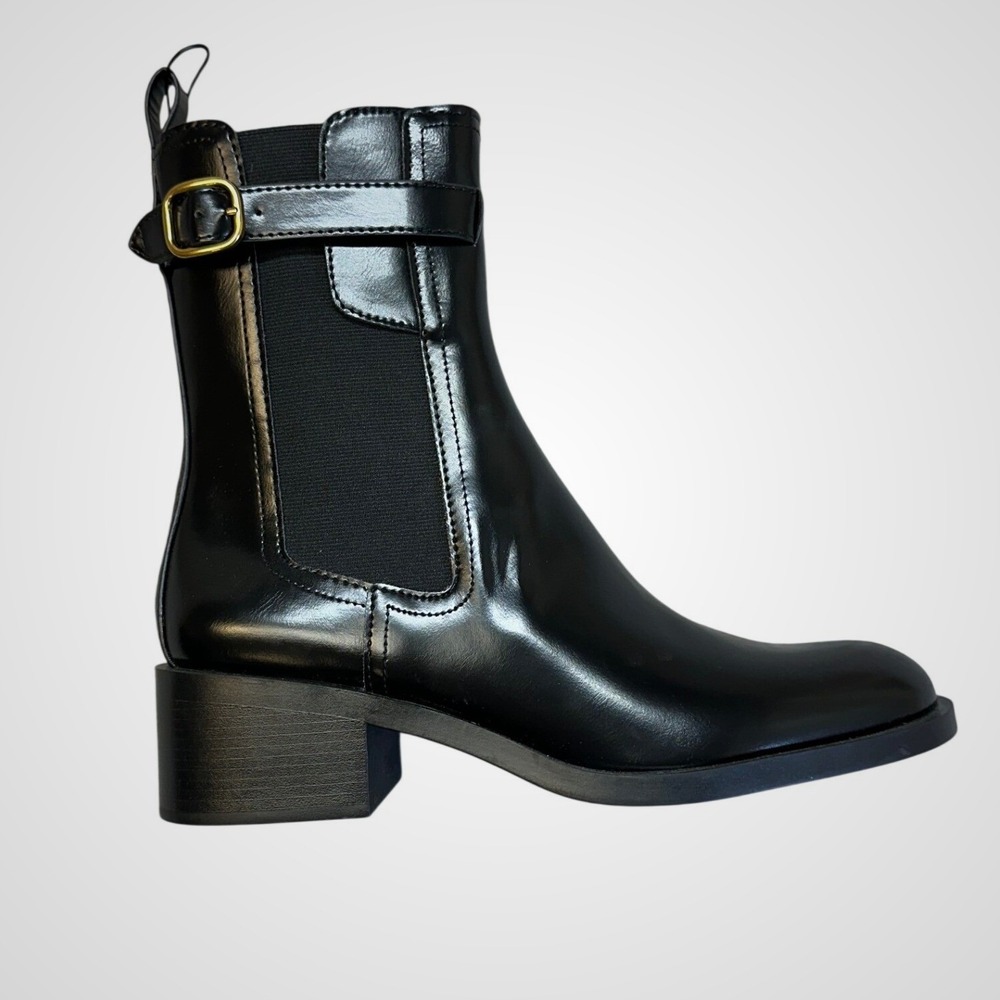 Zara Ankle Boots Womens SZ 10 Black New Buckle SlipOn Block Heel FITS LIKE 9 1/2